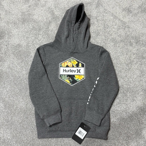Hurley Other - NWT Hurley Floral Charcoal Heather Pullover Hoodie with Pocket boys size 7